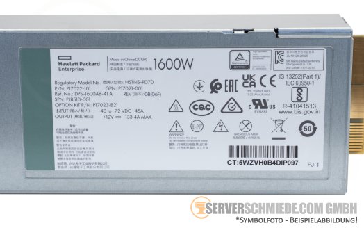 48V DC-Eingang! Kein Schuko! HP 1600W Netzteil PSU 48V DC 94% DL360 DL365 DL380 DL385 ML350 Gen10 Plus Gen11 Gen12 P17022-101 P17023-B21