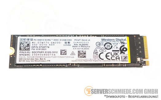 512GB M.2 2280 Dell WD SN810 NVMe 500TBW PCIe 4.0 400K IOPS 07WF74