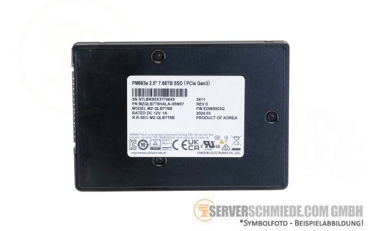 7,68TB Samsung PM983a Datacenter Enterprise 24/7 SFF 2,5