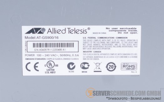 Allied Telesis AT-GS900/16 16-Port 1GbE Gigabit RJ-45 Desktop Ethernet Network Switch