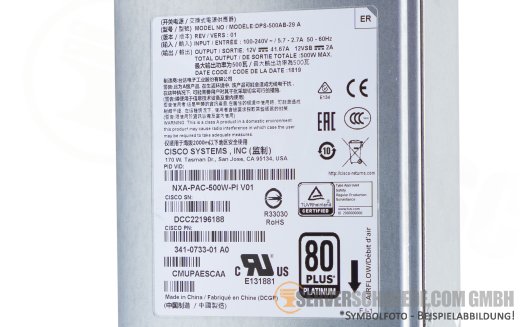 Cisco 500W Netzteil PSU 80 Plus Platinum Nexus Switch NXA-PAC-500W-PI 341-0733-01 Port Side In / Intake