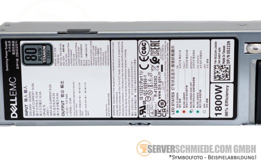 Dell 1800W Netzteil PSU 80 Plus Titanium C15 R750 R750xs R7525 R760 R7625 05222N