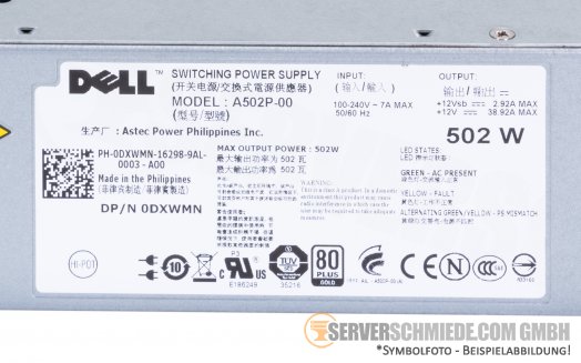 Dell 502W Netzteil PSU 80 Plus Gold 0DXWMN A502P-00