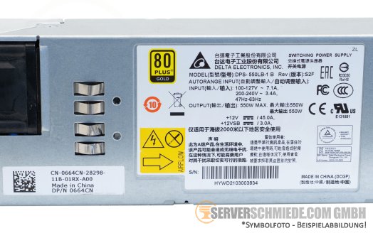 Dell 550W Netzteil PSU 80 Plus Gold blau blue rear-to-front S4148T-ON S4148F-ON 0664CN