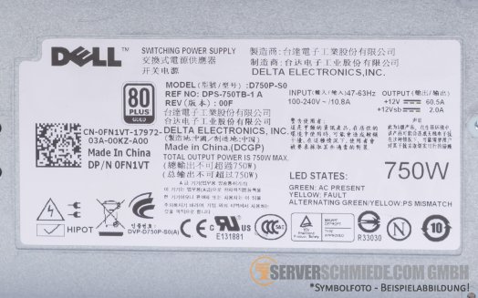 Dell 750W 0FN1VT Netzteil PSU 80 Plus Gold D750P-S0