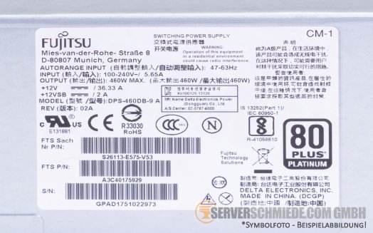 Fujitsu 450W Gen2 80 Plus Platinum PSU Netzteil A3C40175929