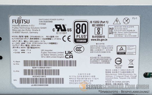 Fujitsu 900W Netzteil PSU 80 Plus Titanium RX2530 RX2540 M6 M7 A3C40215612