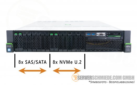 Fujitsu Primergy RX2540 M4 19" 2U Server 8x SAS + 8x NVMe 2,5" SFF 2x Intel XEON LGA3647 Scalable Gen. 1 SAS SATA Raid 2x PSU vmware ready