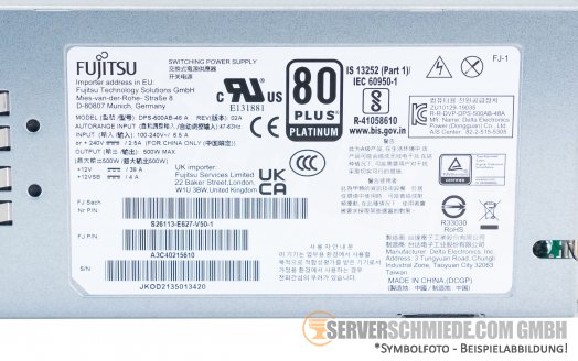 Fujitsu 500W Netzteil PSU 80 Plus Platinum RX2530 RX2540 M6 +NEW+