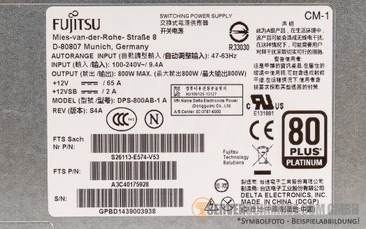 Fujitsu 800W Gen2 RX2530 RX2540 M1 M5 PSU Netzteil 80 Plus Platinum S26113-E574-V53 A3C40175928