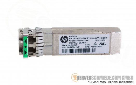 HP 10Gb 16Gb 850nm SR SFP+ Modul Transceiver H6Z42AR FC StorFabric 738194-001