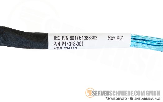 HP 20cm NVMe Kabel 1x SFF-8654 gerade to 1x SFF-8654 (Slim SAS 8i 74-pin winkel ) P14318-001