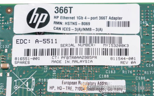 HP 366T Intel I350-T4V2 4x 1GbE copper RJ-45 Ethernet Network PCIe x4 Controller 811546-B21 816551-001