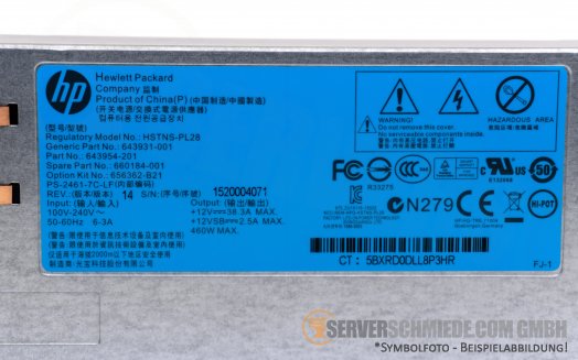 HP 460W DL360 DL380 Gen8 Gen8 Netzteil PSU 643954-101 643931-001 HSTNS-PD28