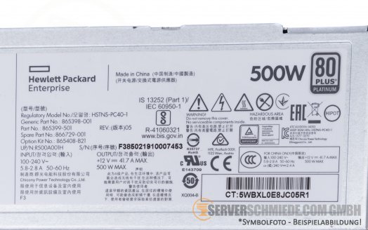 HP 500W Flex Slot Platinum Hot Plug Low Halogen 80 Plus PSU Netzteil Gen10 Gen10 Plus Gen11 865399-501