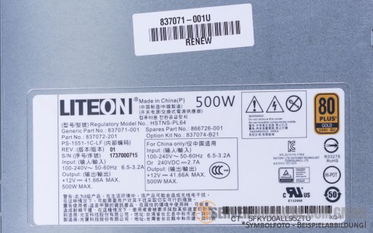 HP 500W ML350 Gen10 PSU Netzteil non hotswap 80+Gold HSTNS-PL64 837074-B21