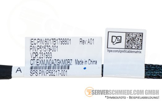HP 59cm NS204i-u SAS Kabel cable 1x SFF-8654 8i winkel to 1x SFF-8654 4i gerade DL380 Gen11 SFF P51579-001
