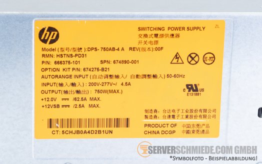 HP 750W Gen8 PSU Netzteil HSTNS-PD31 666375-101