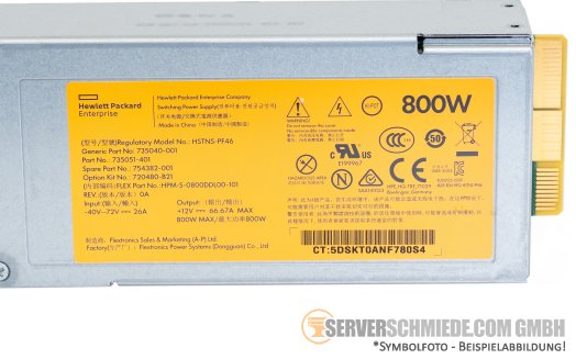 48V DC-Eingang! Kein Schuko! HP 800W Netzteil PSU 48V DC 94% DL360 DL380 ML350 Gen9 Gen10 735051-401 720480-B21