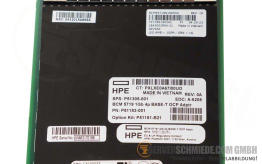 HP Broadcom BCM5719 4x 1GbE Copper RJ-45 OCP 3.0 Controller P51181-B21 Gen10 Plus Gen11 +NEW+