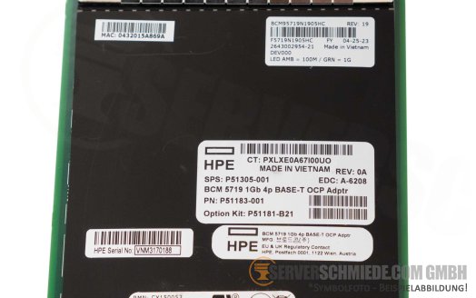 HP Broadcom BCM5719 4x 1GbE Copper RJ-45 OCP 3.0 Controller Gen10 Plus Gen11 P51181-B21 +NEW+