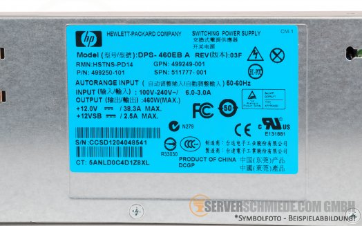 HP DL380 DL360 Gen6 Gen7 Gen8 460W Netzteil PSU 499250-101 HSTNS-PD14