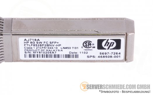 HP Finisar GBIC 8 Gbit/s SFP+ Transceiver 850 nm FTLF8528P2BNV-HP 21CFR1040.10 468508-001