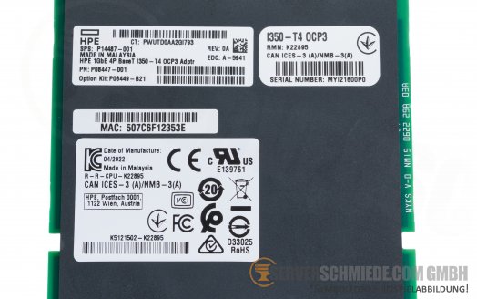 HP i350-T4 Intel 4x 1GbE Copper RJ-45 OCP 3.0 Controller P08449-B21 Gen11 Gen10 Plus -vmware 8 Server 2022- +NEW+