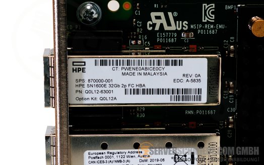 HP StoreFabric SN1600E 2x 32Gb FC PCIe x8 Fibre Channel Controller HBA Q0L12A