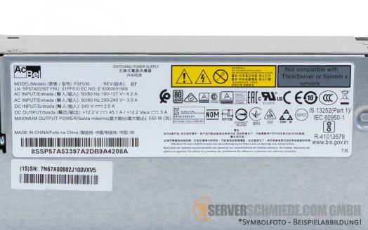 IBM 550W for SR530 PSU Netzteil 01PF510 FSF030