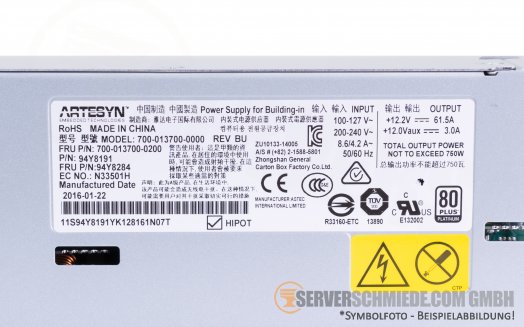 IBM 750W 80 Plus Platinum PSU Netzteil 700-013700-000 REV BK 94Y8191 94Y8284