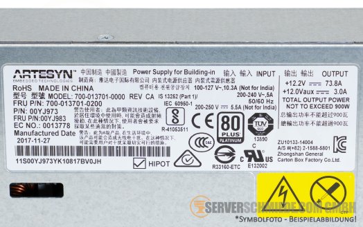 IBM 900W Netzteil PSU 80 Plus Platinum x3650 x3550 M5 00YJ973