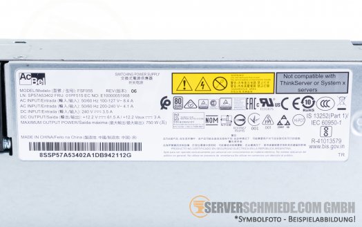 IBM Lenovo 750W Netzteil PSU 80 Plus Platinum 01PF515 for SR630 SR650 SR550 SR530 ST550