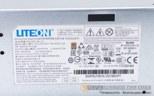 IBM TD350 450W 80 Plus Gold PSU Netzteil 00PH618