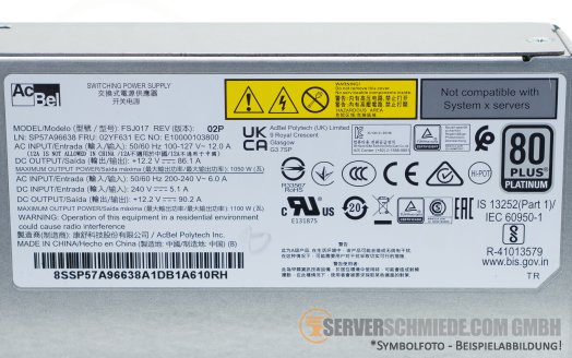 Lenovo 1100W Netzteil PSU 80 PLUS Platinum SR630 SR645 V3 SR650 V3 03LD899