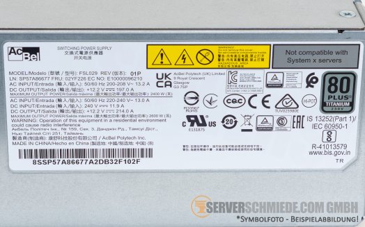 Lenovo 2600W Netzteil PSU 80 PLUS Titanium SR650 V2 02YF226 +NEW+