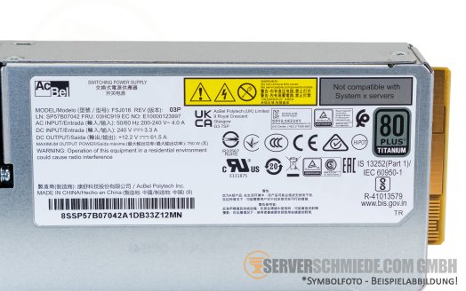 Lenovo 750W Netzteil PSU 80 PLUS Titanium SR650 V2 SR630 V2 03HC919 4P57A75972