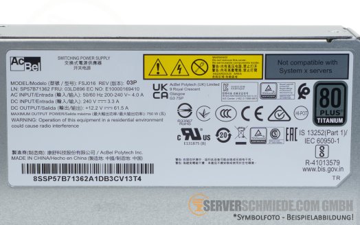 Lenovo 750W Netzteil PSU 80 PLUS Titanium SR650 V2 SR630 V2 03HC919 4P57A75972 +NEW+