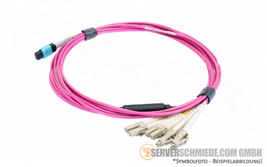 MTP MPO LWL 3m Breakout Kabel COM4 8 Fasern 1x MTP female 4x LC/LC Duplex Multimode 50/125