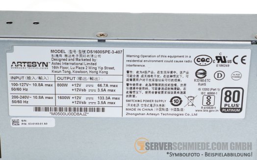 Pure Storage Artesyn 1600W Netzteil PSU 80 Plus Platinum Flash Blade Array DS1600SPE-3-407 83-0148-01 A0 +NEW+