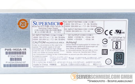 Supermicro 1000W Netzteil PSU 80 Plus Titanium PWS-1K03A-1R