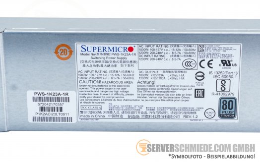 Supermicro 1200W PSU Netzteil 80 Plus Titanium PWS-1K23A-1R
