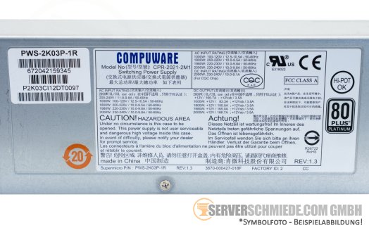 Supermicro 2000W Netzteil PSU 80 Plus Platinum PWS-2K03P-1R CSE-118 1028GQ-TRT