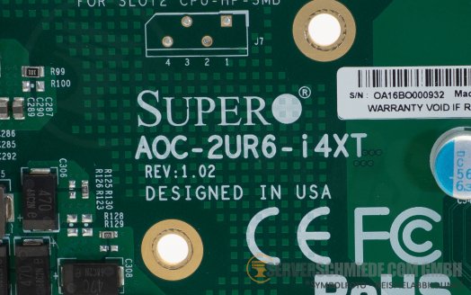 Supermicro 2U Ultra Riser Card 10Gbase-T Intel® X540 4x RJ45 1x PCI-E 3.0 x16 1x PCI-E 3.0 x8 (internal) for X10DRU-i+  X10DRU-X  X10QRH+ AOC-2UR6-i4XT