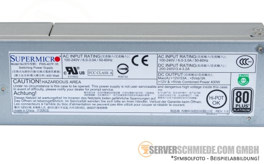 Supermicro 400W Netzteil PSU 80 Plus Platinum PWS-407P-1R