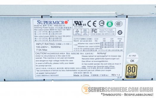 Supermicro 600W 80 Plus Gold Netzteil PSU PWS-563-1H