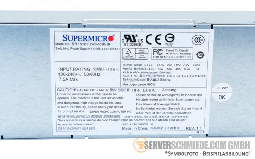 Supermicro 600W 80 Plus Gold Netzteil PSU PWS-605P-1H