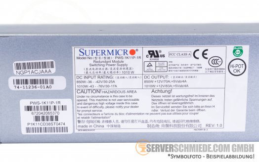 Supermicro 850/1010W 1U -48V DC Power Supply PWS-1K11P-1R